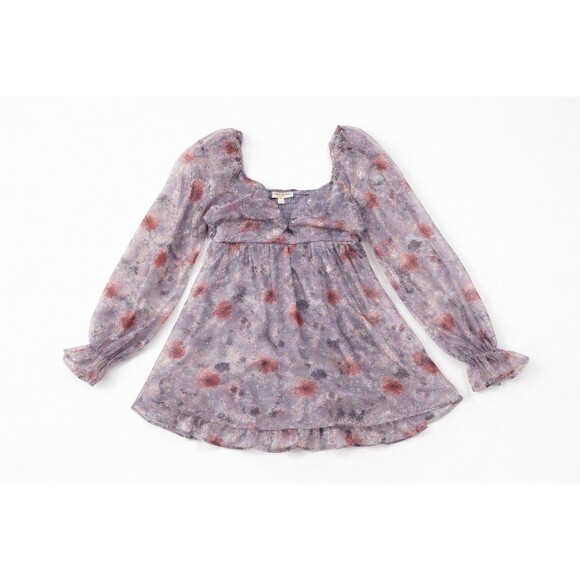 Floral Babydoll Mini Dress Sheer Romantic Fairycore Cottagecore Boho Festival - Picture 3 of 6
